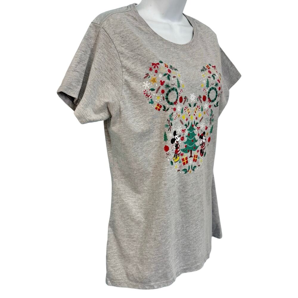 Disney Mickey Mouse Ears Friends Gray Christmas Holiday Tee Shirt Women's size L - Picture 10 of 12